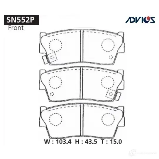 Тормозные колодки дисковые, комплект ADVICS 1420567574 SN552P A3 LXVYH