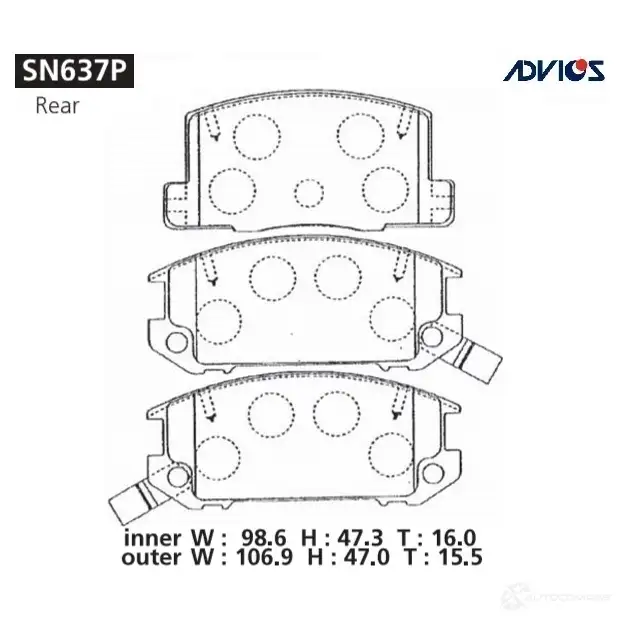 Тормозные колодки дисковые, комплект ADVICS 1420567621 SN637P H NDY8 изображение 0