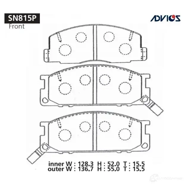 Тормозные колодки дисковые, комплект ADVICS 1420567687 SN815P Q I39R9 изображение 0