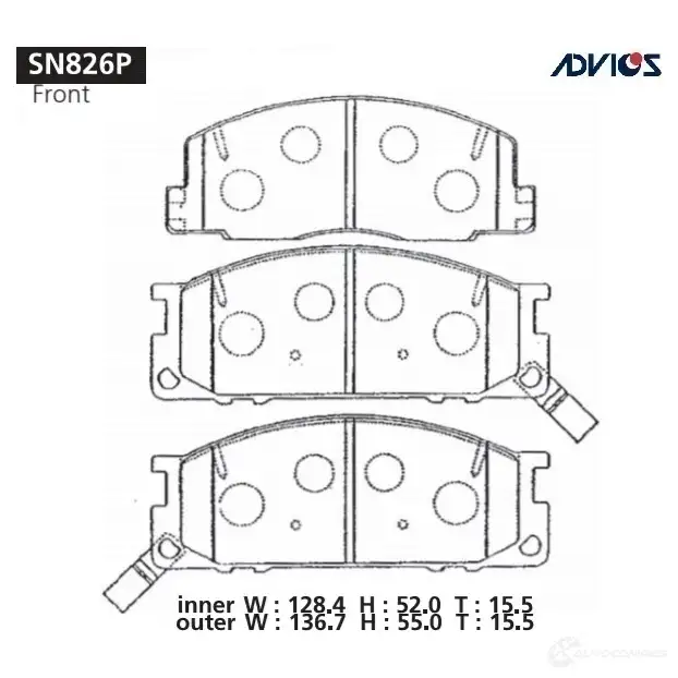 Тормозные колодки дисковые, комплект ADVICS SN826P 1420567694 TYU 75 изображение 0