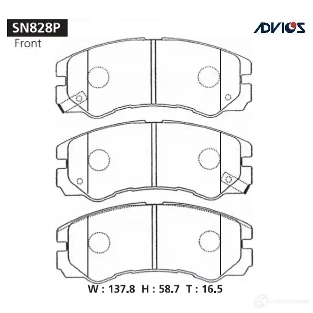 Тормозные колодки дисковые, комплект ADVICS 1420567696 SN828P C X3F9O