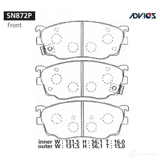 Тормозные колодки дисковые, комплект ADVICS SN872P 1420567722 VM6 9X изображение 0