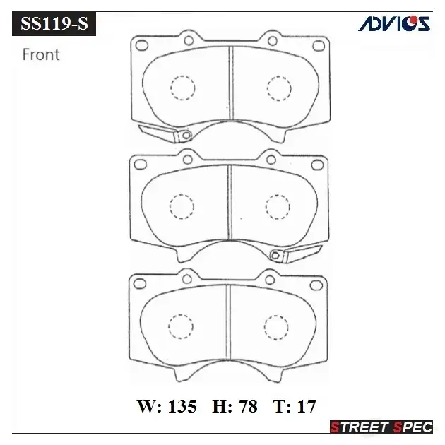 Тормозные колодки дисковые, комплект ADVICS SS119-S 2M42 UP 1424461173 изображение 0