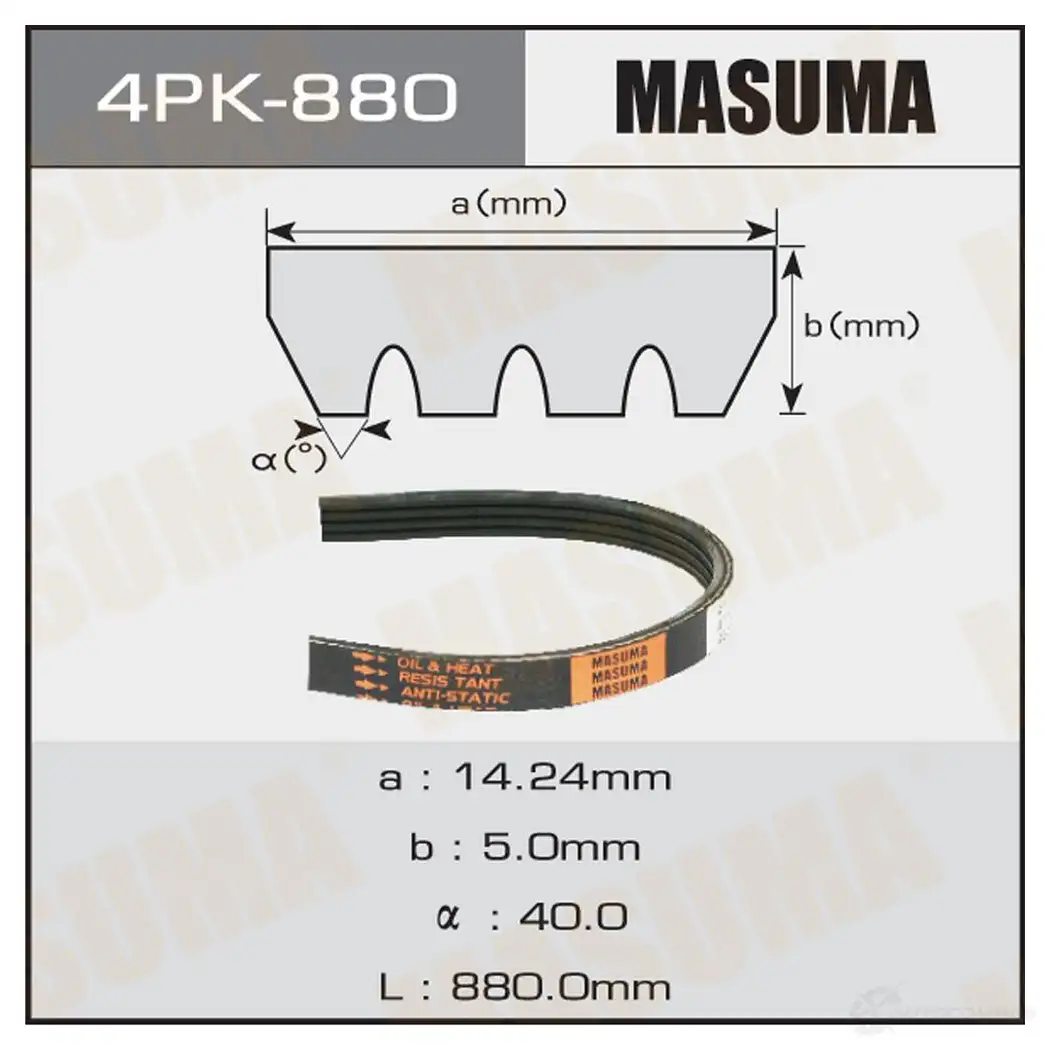 Ремень привода навесного оборудования MASUMA 4PK-880 H W924K 1422890097 изображение 0