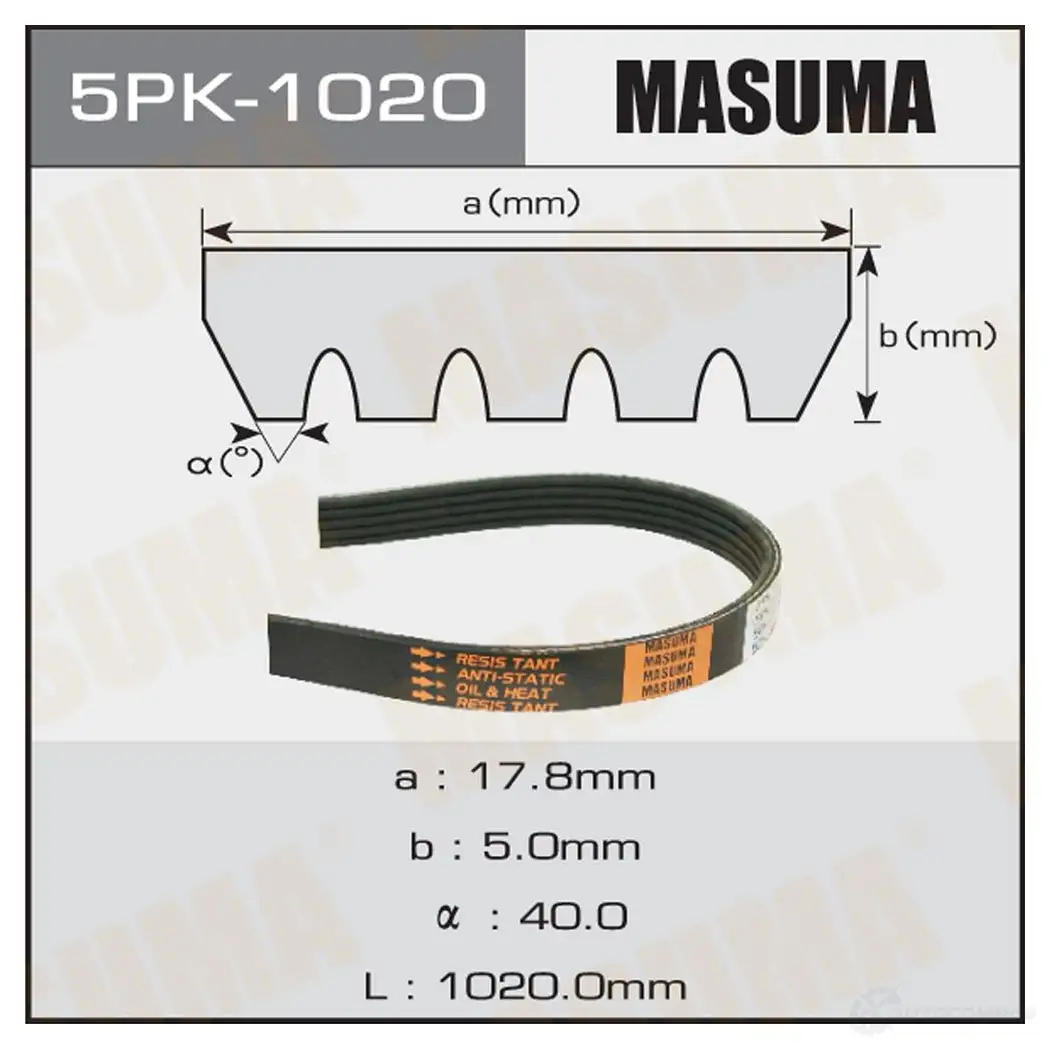 Ремень привода навесного оборудования MASUMA GN113 GI 1422885091 5PK-1020 изображение 0