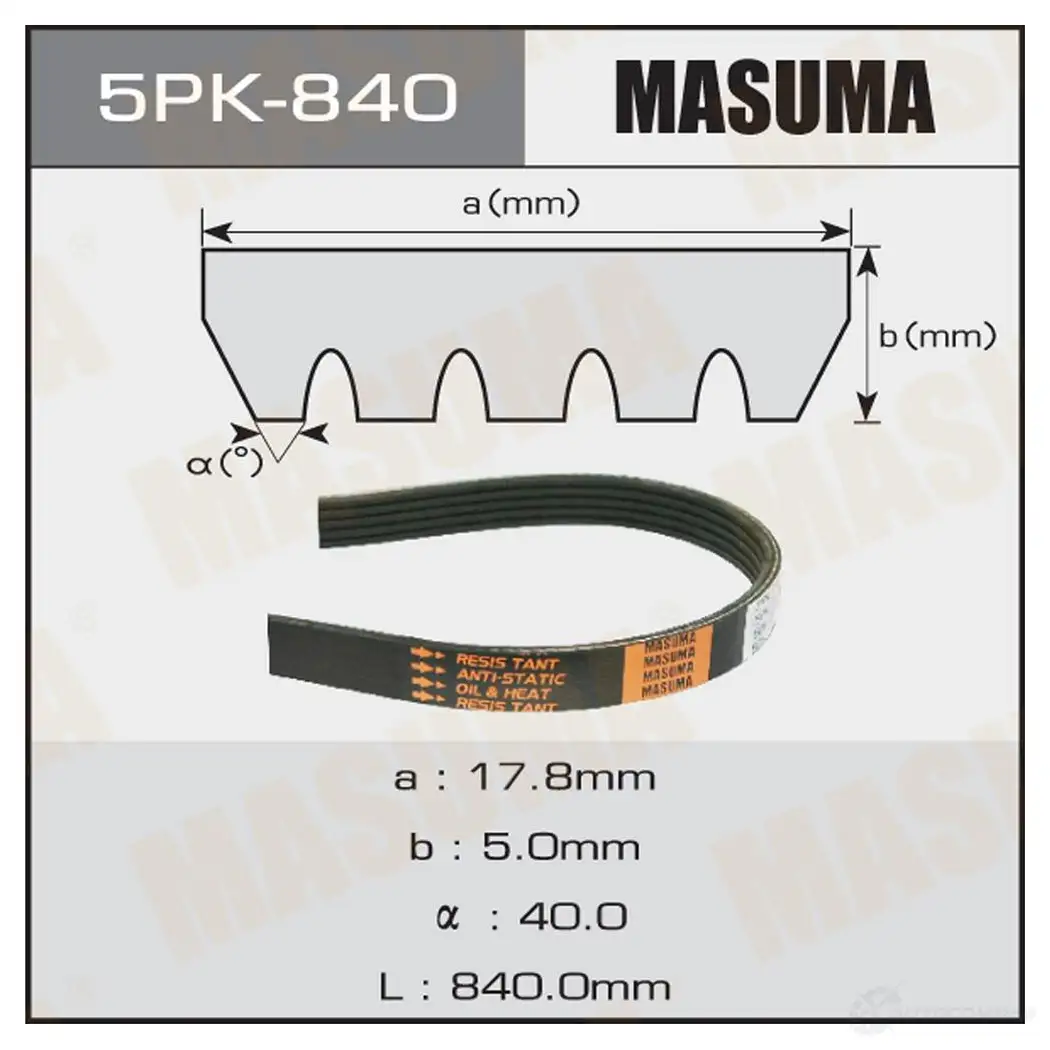 Ремень привода навесного оборудования MASUMA 5PK-840 4Q3NE 1 1422885292 изображение 0