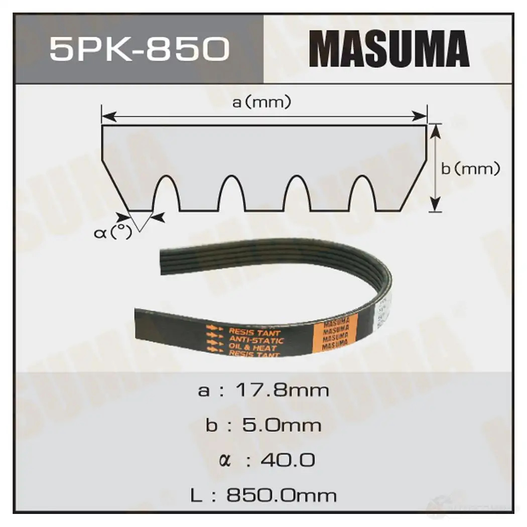 Ремень привода навесного оборудования MASUMA 5PK-850 1422885108 QVM071 M изображение 0