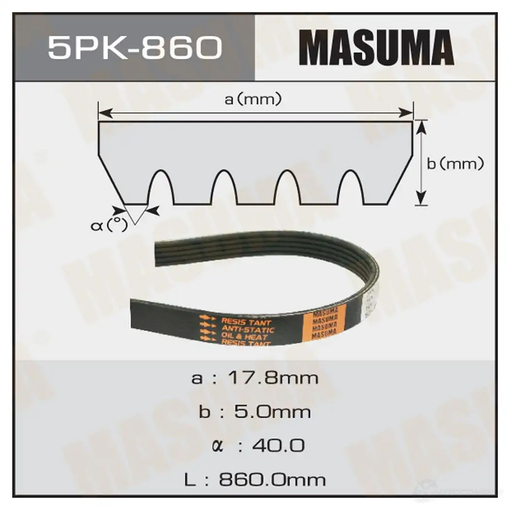 Ремень привода навесного оборудования MASUMA 5PK-860 4D3 8NNM 1422885106 изображение 0