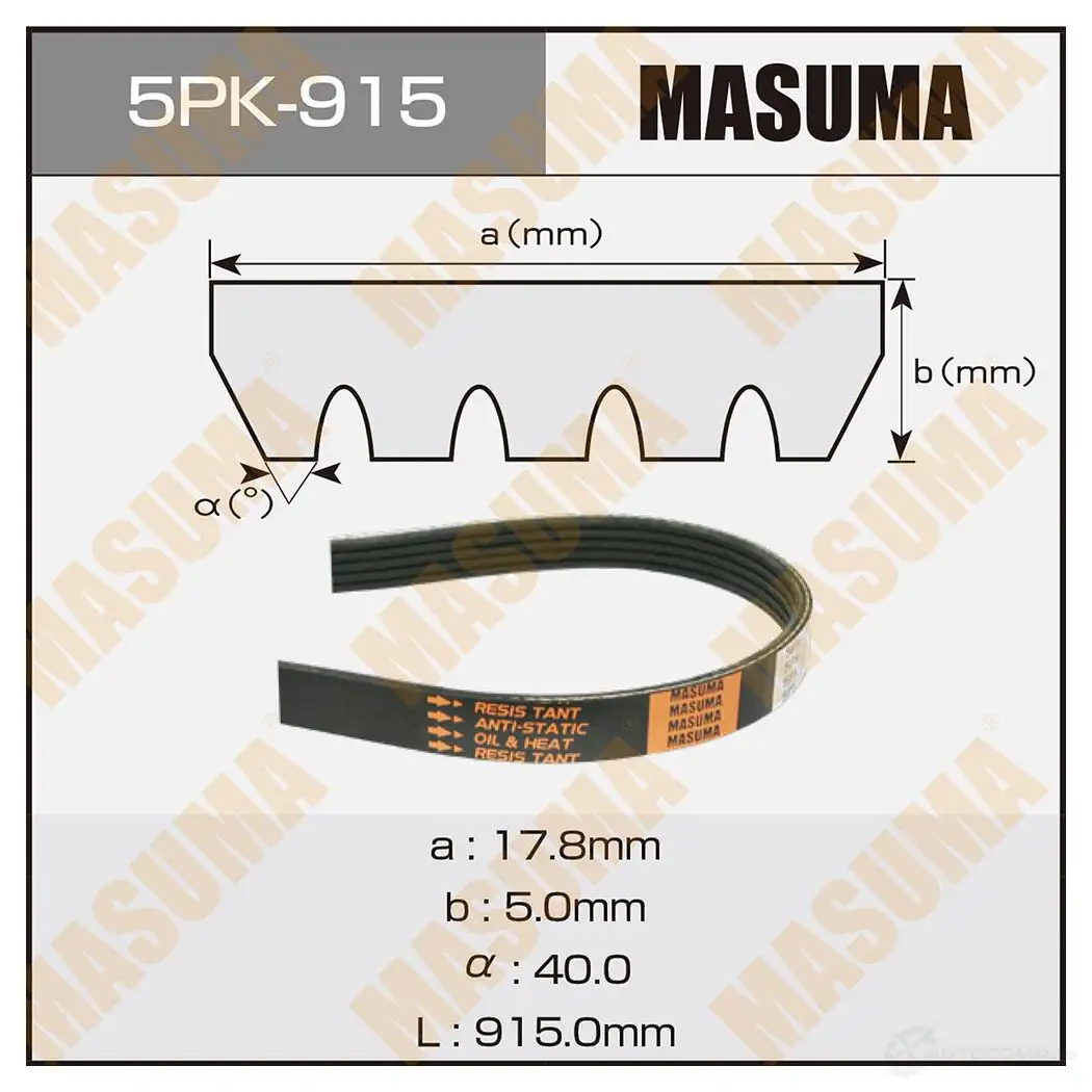 Ремень привода навесного оборудования MASUMA 5PK-915 P9 ZP5LN 1439697161 изображение 0