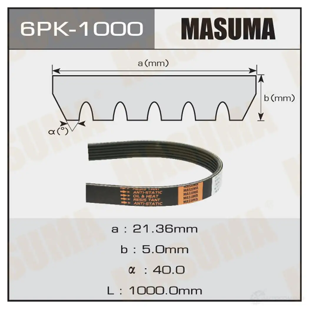 Ремень привода навесного оборудования MASUMA 6PK-1000 1422885479 8 555DJ изображение 0