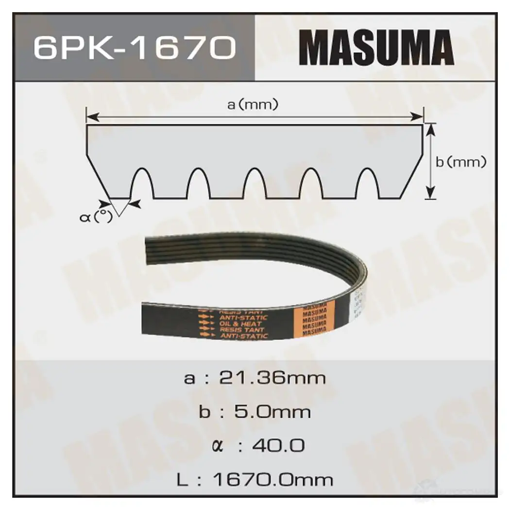 Ремень привода навесного оборудования MASUMA 6PK-1670 1422885398 4DN DK изображение 0
