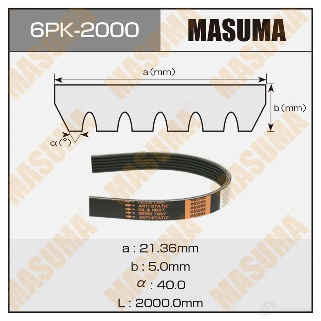 Ремень привода навесного оборудования MASUMA 6PK-2000 53 SIV 1439697172 изображение 0