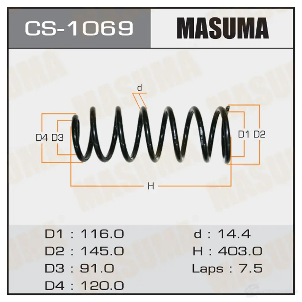 Пружина подвески MASUMA 1422881508 CS-1069 WMJF QIR изображение 0