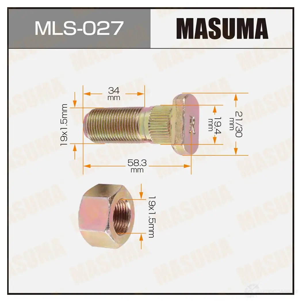 Шпилька колесная M:19x1.5(R) MASUMA MLS027 CN EFB D930VY 1422878804