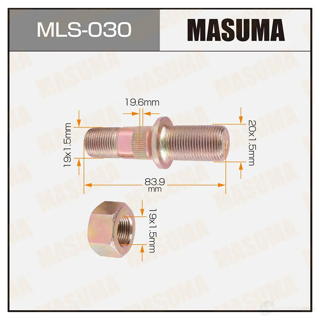 Шпилька колесная M:19x1.5(R), M1:20x1.5(R) MASUMA 1422878784 Q3 L67 QTVGSG MLS030