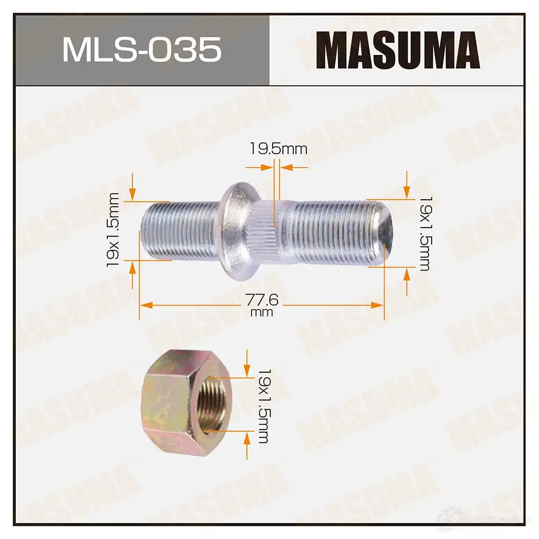Шпилька колесная M19x1.5(R), M19x1.5(L) MASUMA 7CF ZWT MLS-035 1422882972