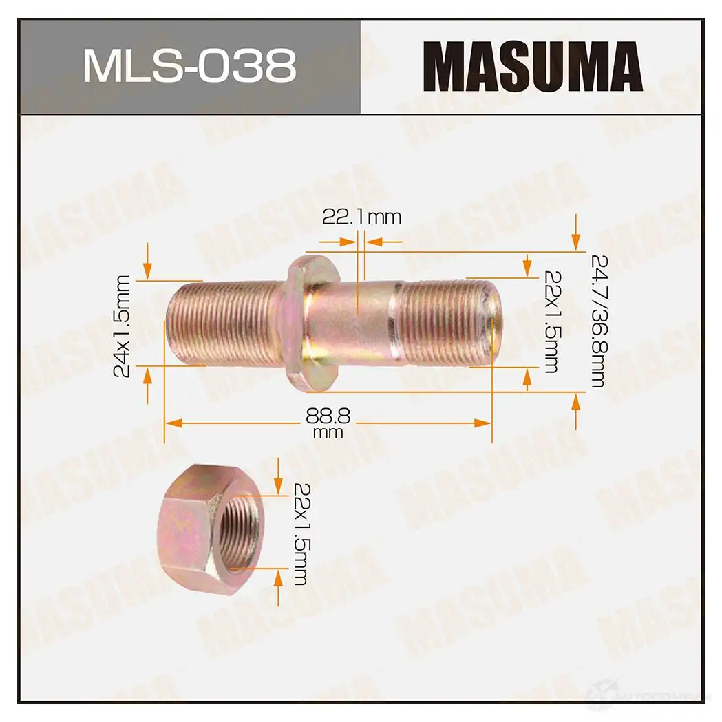 Шпилька колесная M:22x1.5(R), M1:24x1.5(R) MASUMA KC11 MM 1422878820 WDKSXZ MLS038