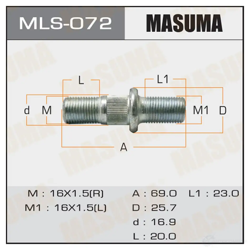 Шпилька колесная M16x1.5(R), M16x1.5(L) MASUMA 1422882966 MLS-072 S3I 4CA