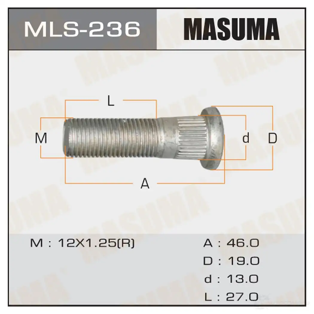 Шпилька колесная M12x1.25(R) MASUMA Z Y77N 1422878832 MLS-236 изображение 0