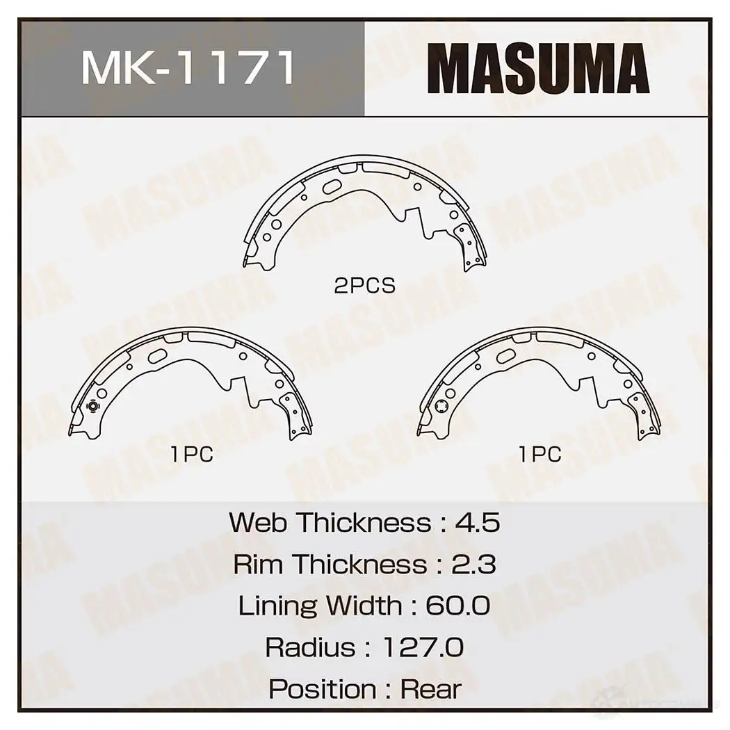 Колодки тормозные барабанные MASUMA 1422881807 4560116980093 MK-1171 F IBO5