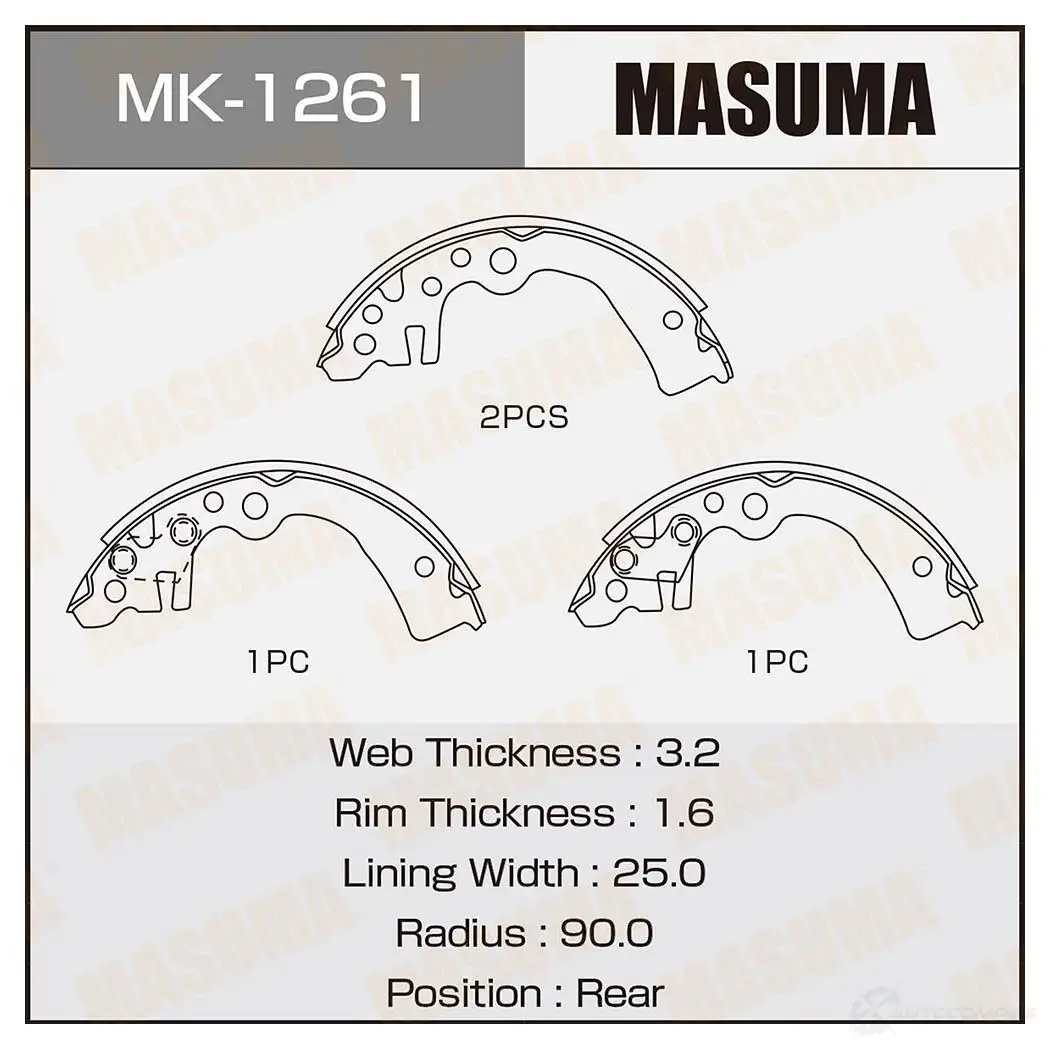 Колодки тормозные барабанные MASUMA 1422881862 MK-1261 4560116981687 S OUG5DM изображение 0