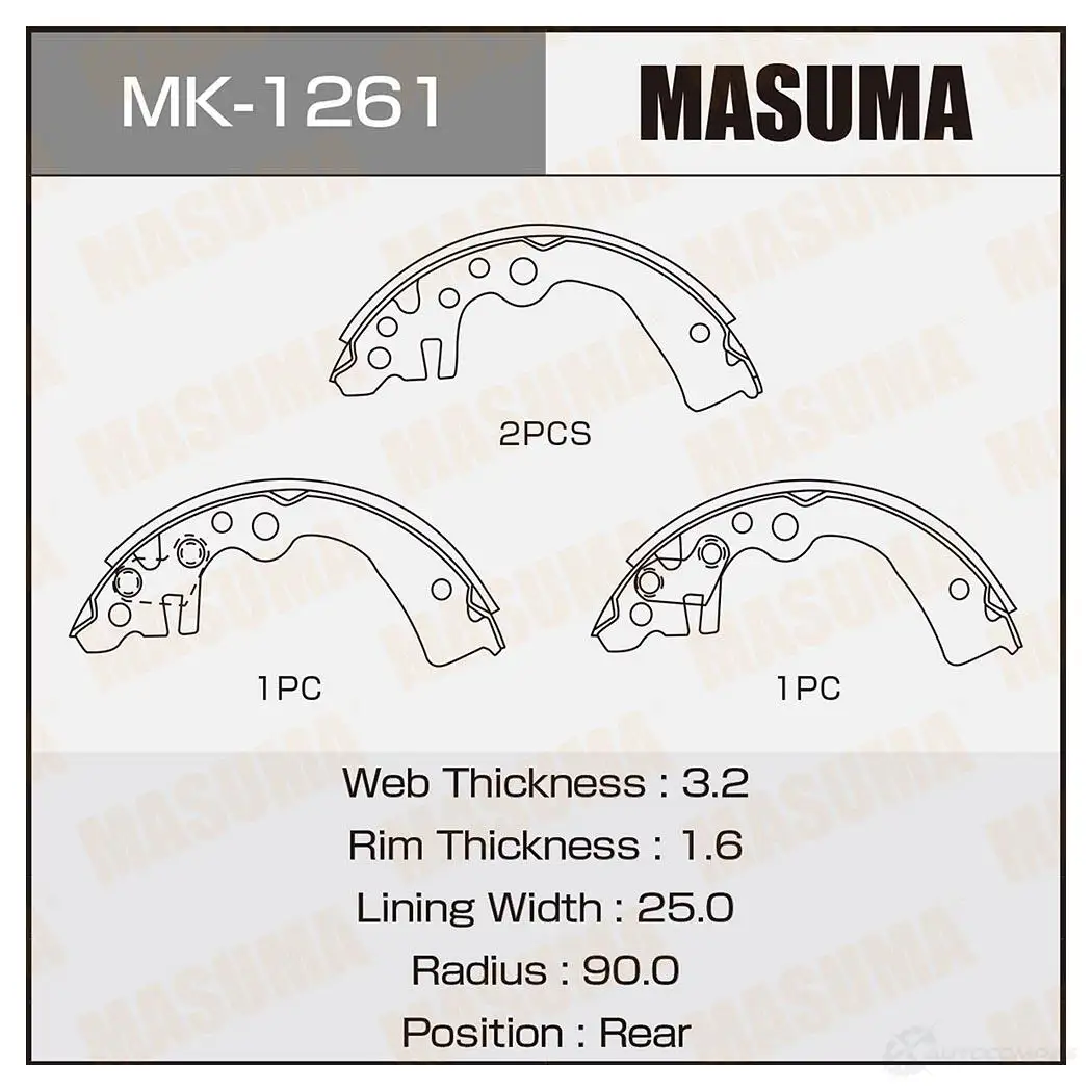 Колодки тормозные барабанные MASUMA 1422881862 MK-1261 4560116981687 S OUG5DM