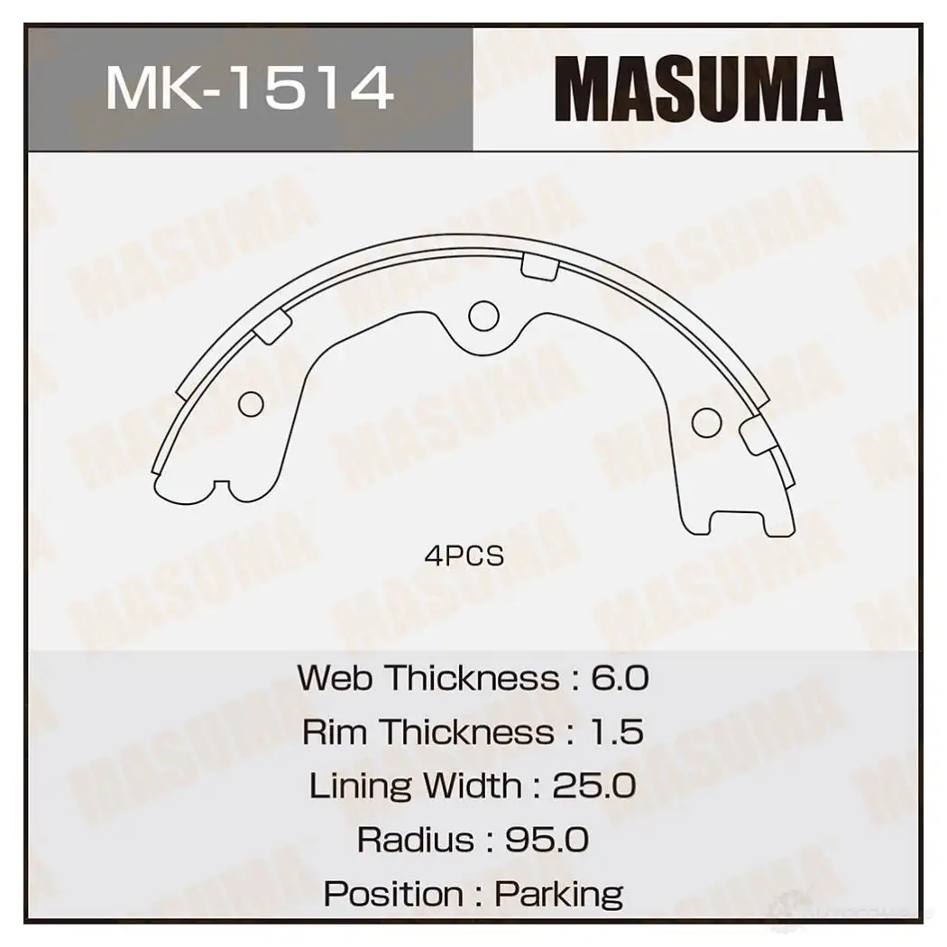 Колодки тормозные барабанные MASUMA MK-1514 4560116981786 MVMC8 0R 1422881804 изображение 0