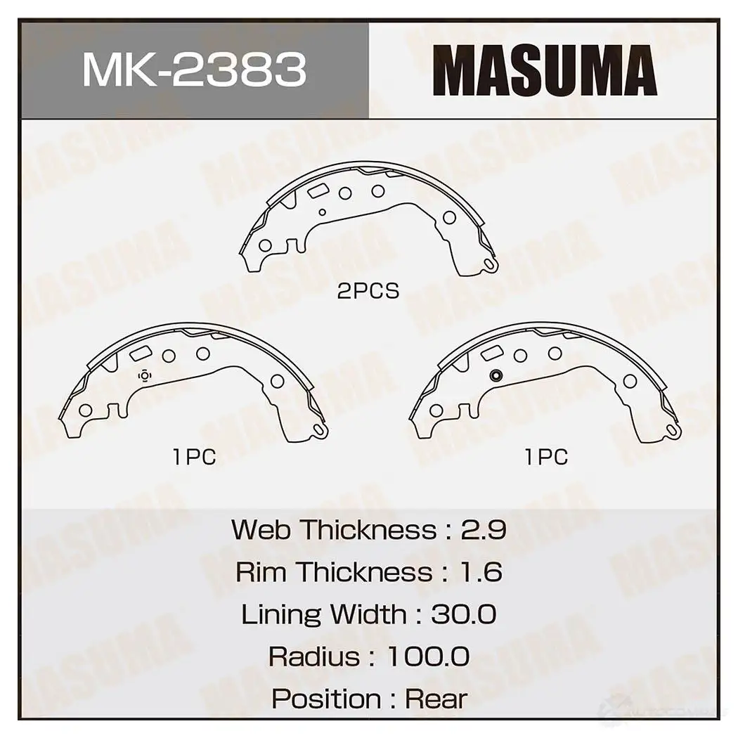 Колодки тормозные барабанные MASUMA 4560116981625 1422888165 MK-2383 A4KI V