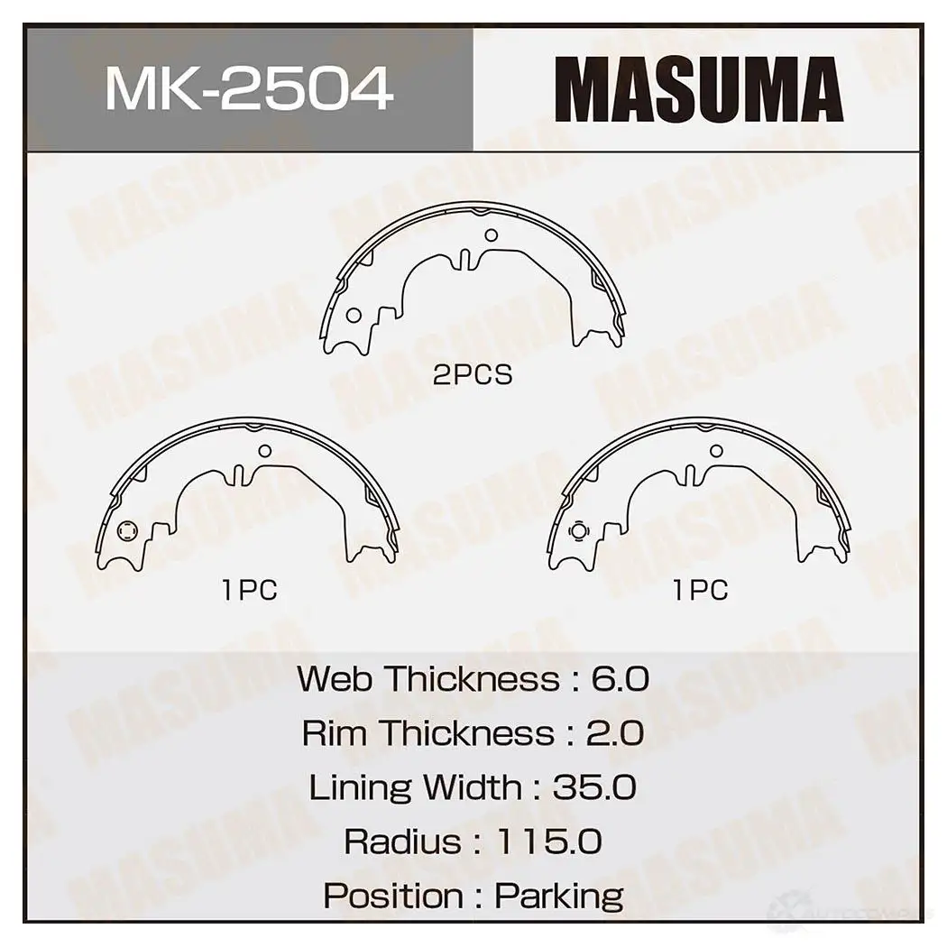 Колодки тормозные барабанные MASUMA 1422888184 MK-2504 4560116981410 MN9 4KHF