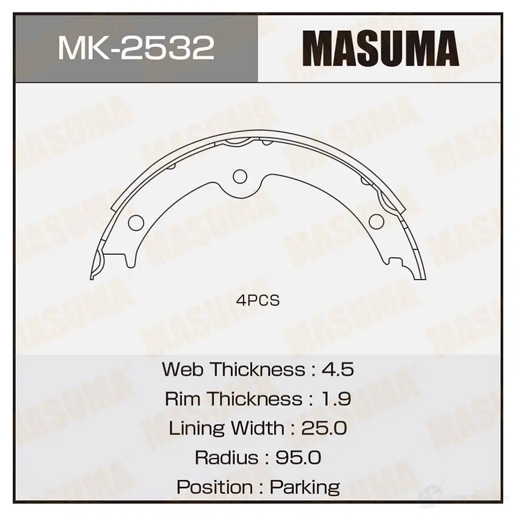 Колодки тормозные барабанные MASUMA 1422888178 C9 16FP MK-2532 изображение 0