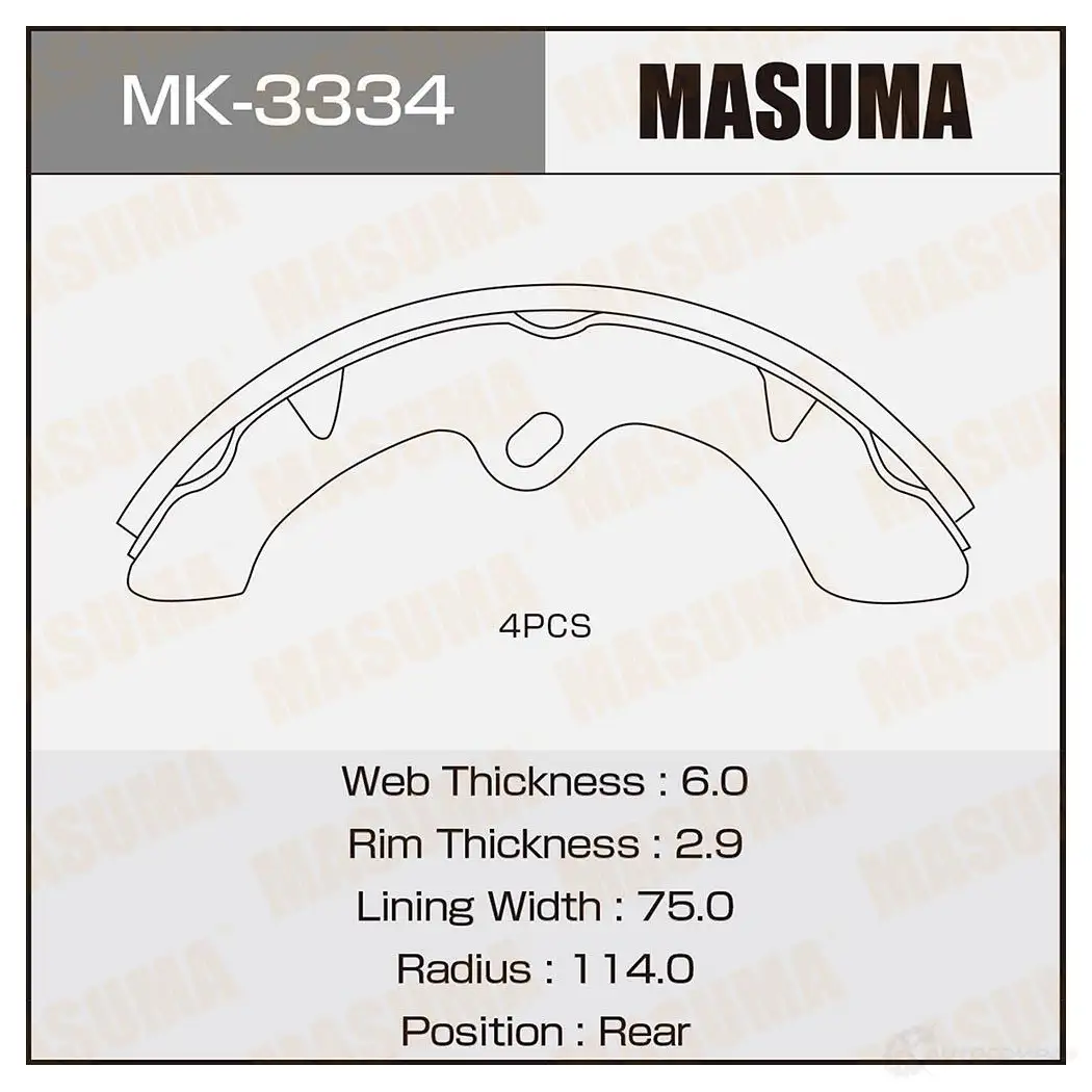 Колодки тормозные барабанные MASUMA 4560116980611 MXTO 44C MK-3334 1422888176