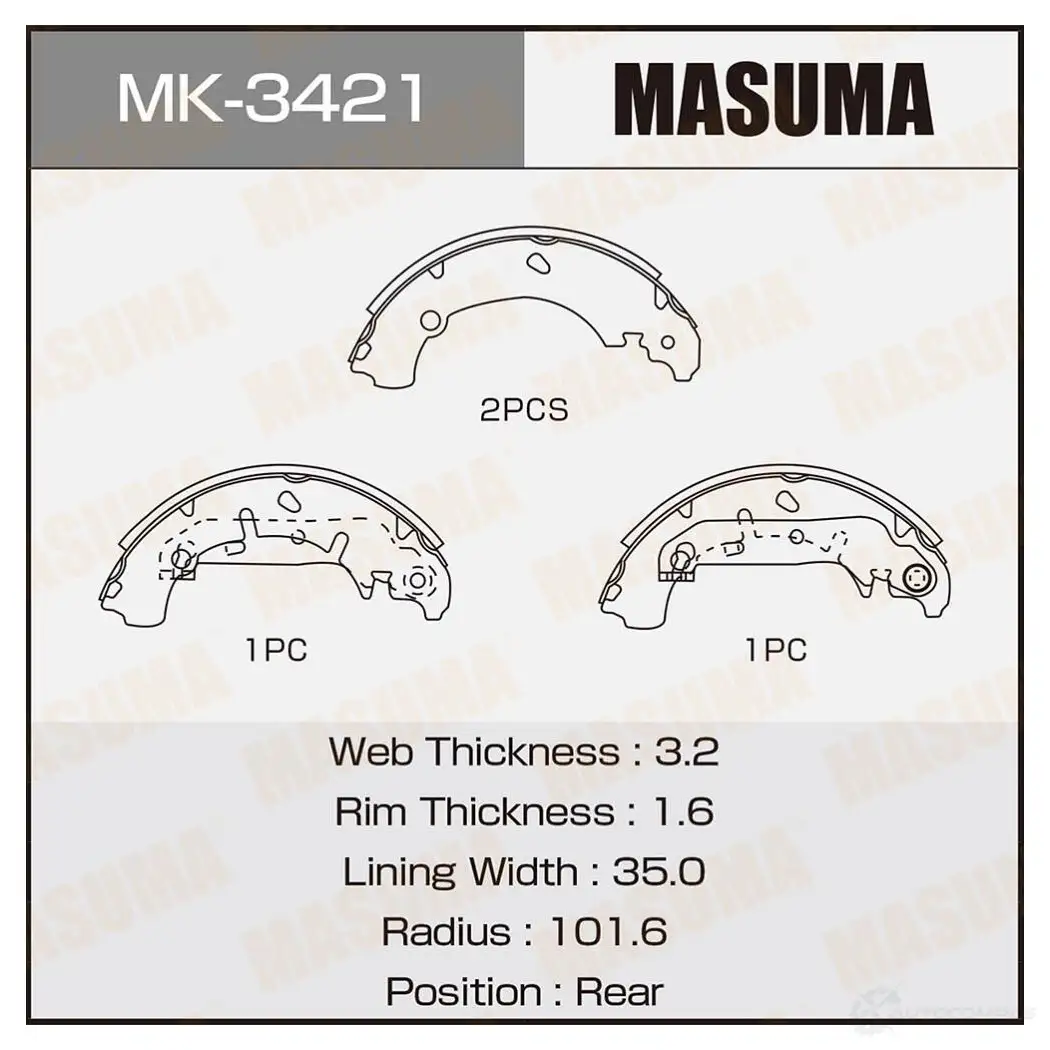 Колодки тормозные барабанные MASUMA MK-3421 I GAQI9H 4560116981670 1422888155 изображение 0