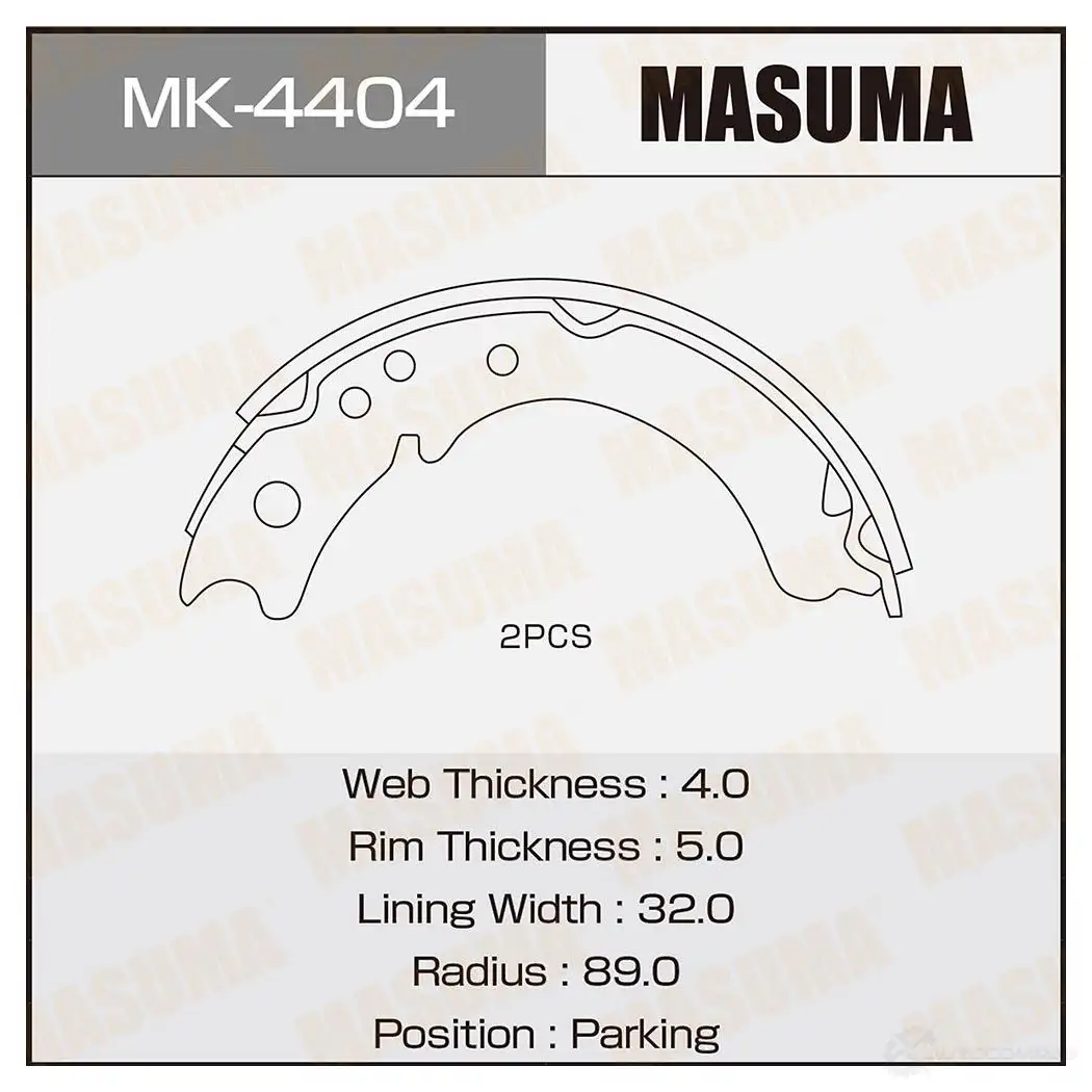 Колодки тормозные барабанные MASUMA 4560116981342 K 339L 1422881829 MK-4404 изображение 0