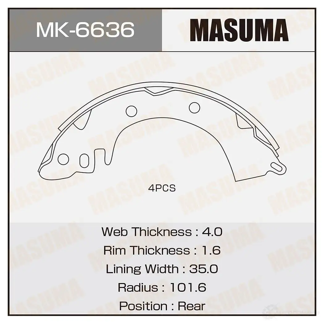 Колодки тормозные барабанные MASUMA MK-6636 P1 0Z7HI 4560116981175 1422881690 изображение 0