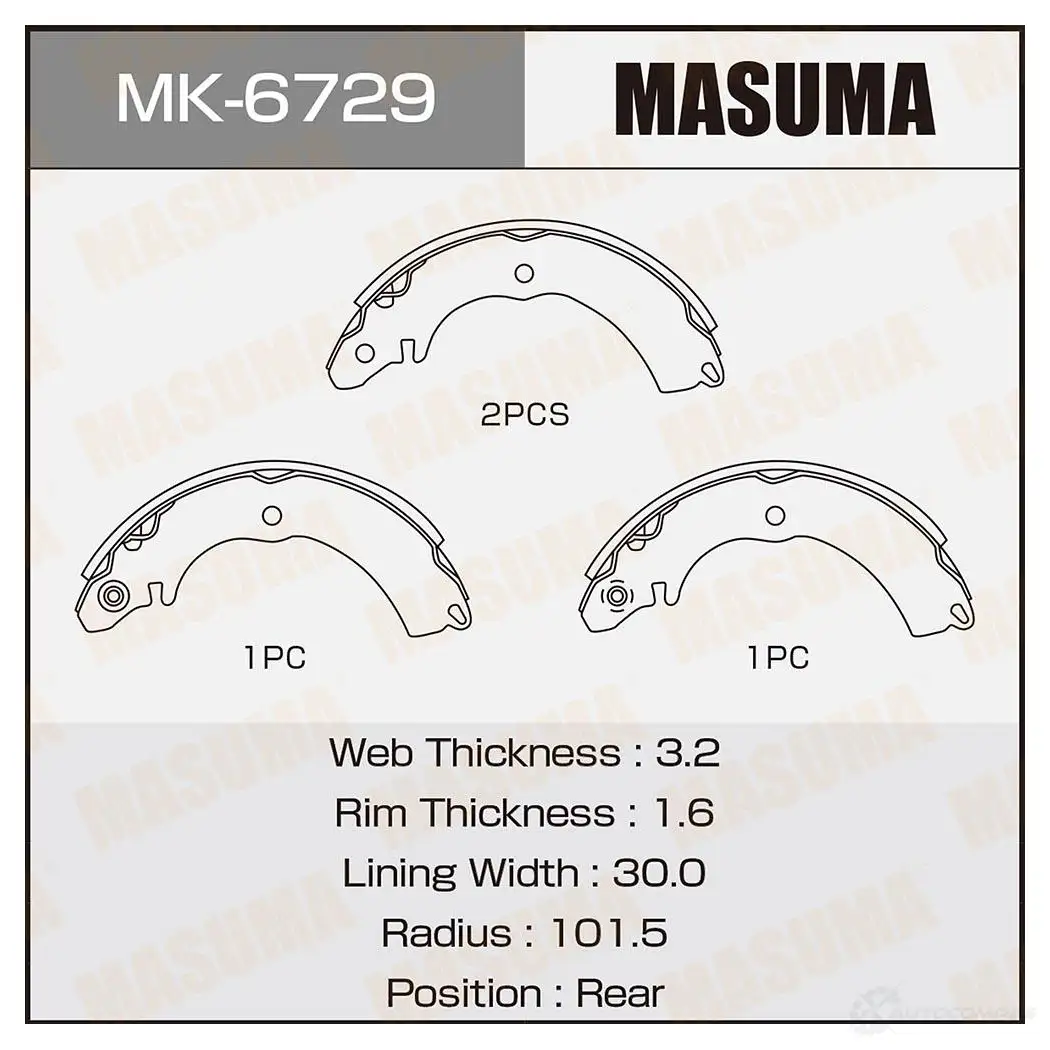 Колодки тормозные барабанные MASUMA 1422881684 K EN9T MK-6729 4560116981274 изображение 0