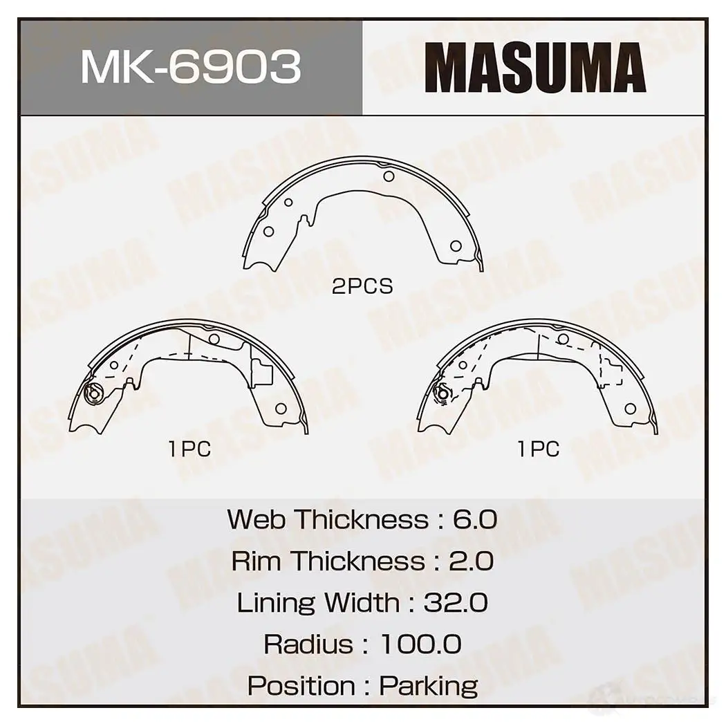 Колодки тормозные барабанные MASUMA 4560116981557 MK-6903 1422881683 A0XF 6