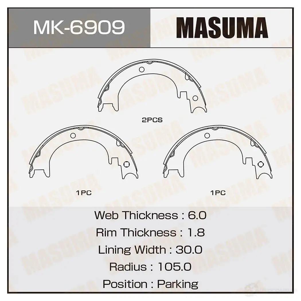 Колодки тормозные барабанные MASUMA 1422881681 MK-6909 Y64L B6 4560116981755 изображение 0