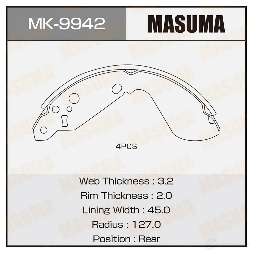 Колодки тормозные барабанные MASUMA 1422890062 MK-9942 4560116980789 Y VSKTX изображение 0