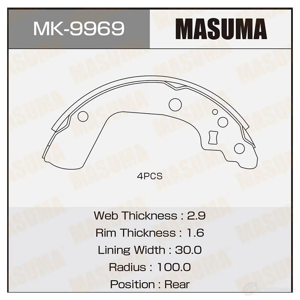 Колодки тормозные барабанные MASUMA MK-9969 4560116981656 YN CHE 1420577421