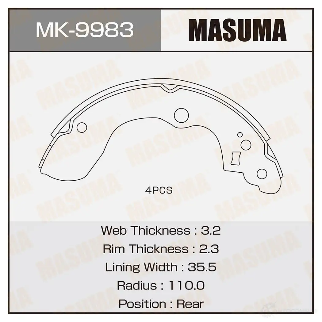 Колодки тормозные барабанные MASUMA MK-9983 WE BWNVH 1422890064 4560116982295 изображение 0