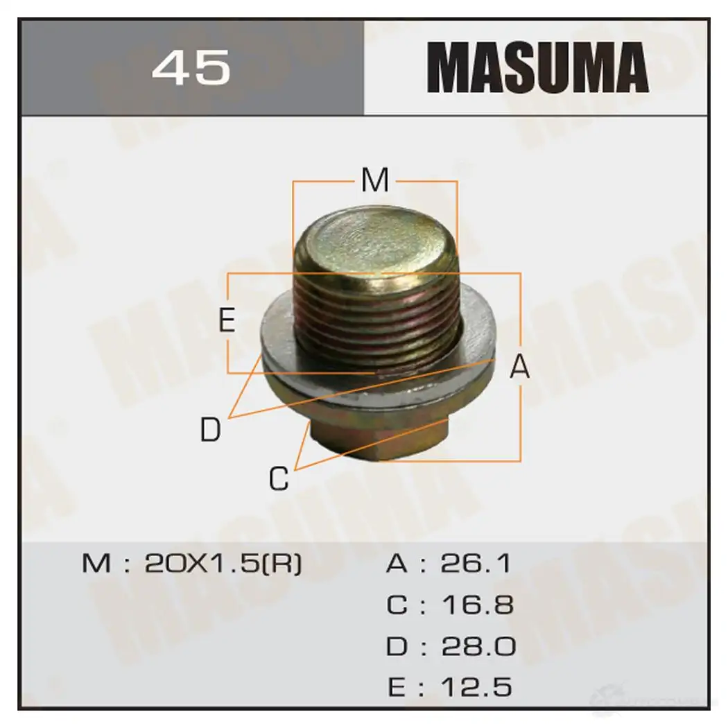 Болт (пробка) маслосливной без магнита M20x1.5 MASUMA 1422888116 5E EH2 45 изображение 0