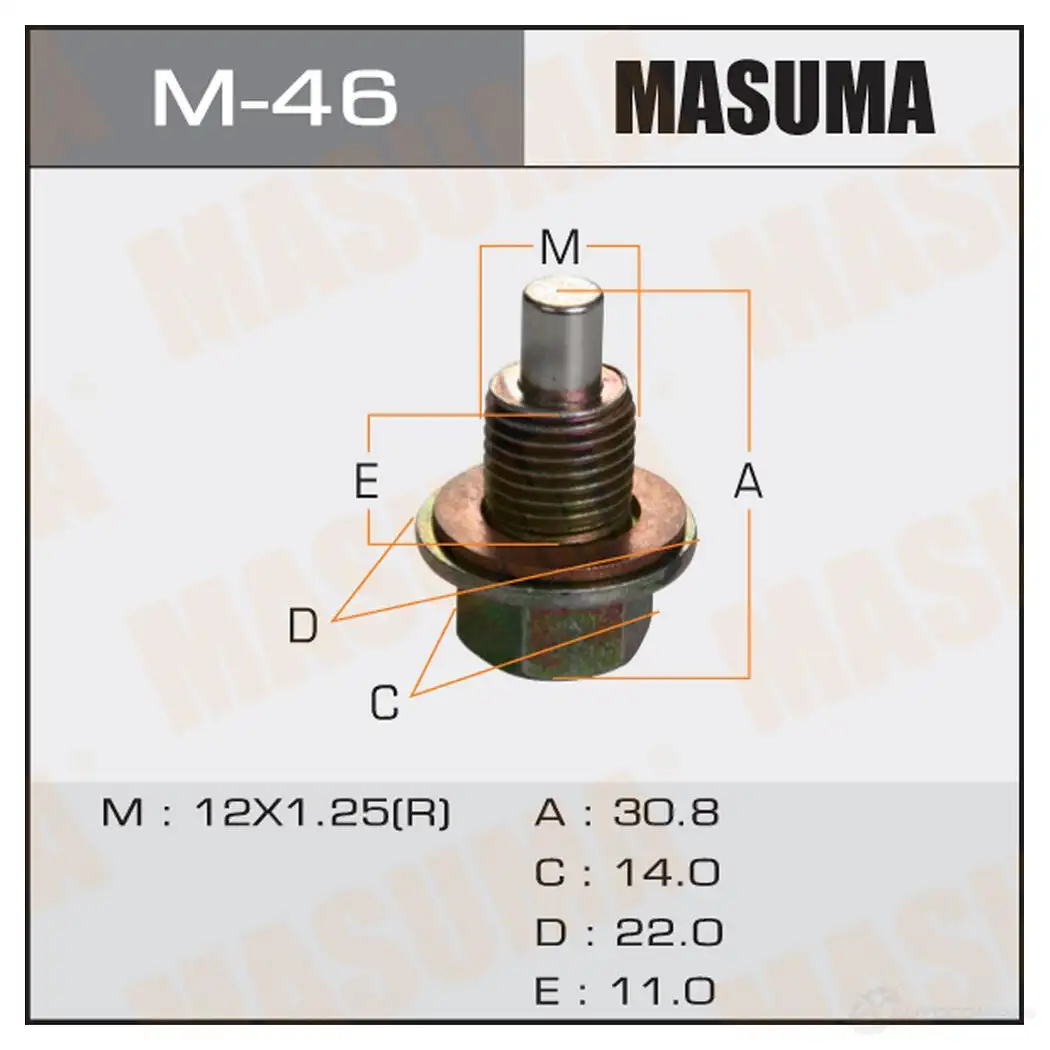 Болт (пробка) маслосливной с магнитом M12x1.25 MASUMA M-46 6 1CUZB 1422888094 изображение 0