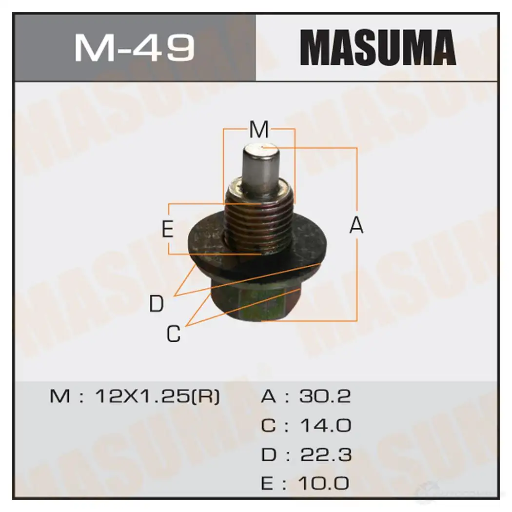 Болт (пробка) маслосливной с магнитом M12x1.25 MASUMA M-49 1422888102 Q1W V4 изображение 0