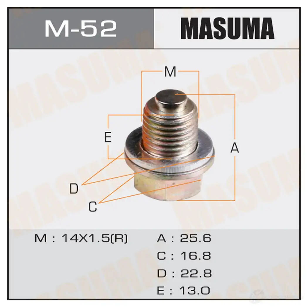 Болт (пробка) маслосливной с магнитом M14x1.5 MASUMA 1422888099 M-52 8V8 1AR изображение 0