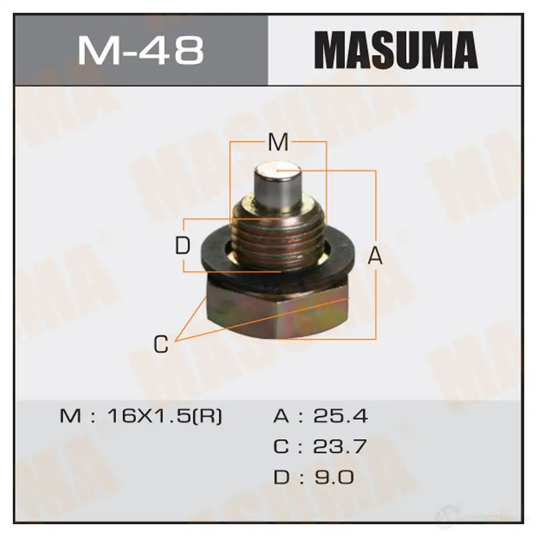 Болт (пробка) маслосливной с магнитом M16x1.5 MASUMA M-48 1422888103 FCNW ZN3 изображение 0