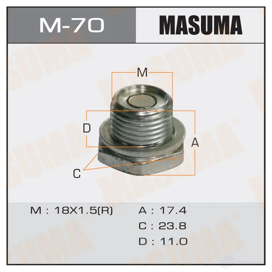 Болт (пробка) маслосливной с магнитом M18x1.5 MASUMA 1422888098 M-70 4XUD Q0 - Изображение 1