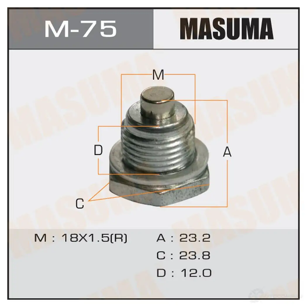 Болт (пробка) маслосливной с магнитом M18x1.5 MASUMA GUAL W M-75 1422888097 - Изображение 1