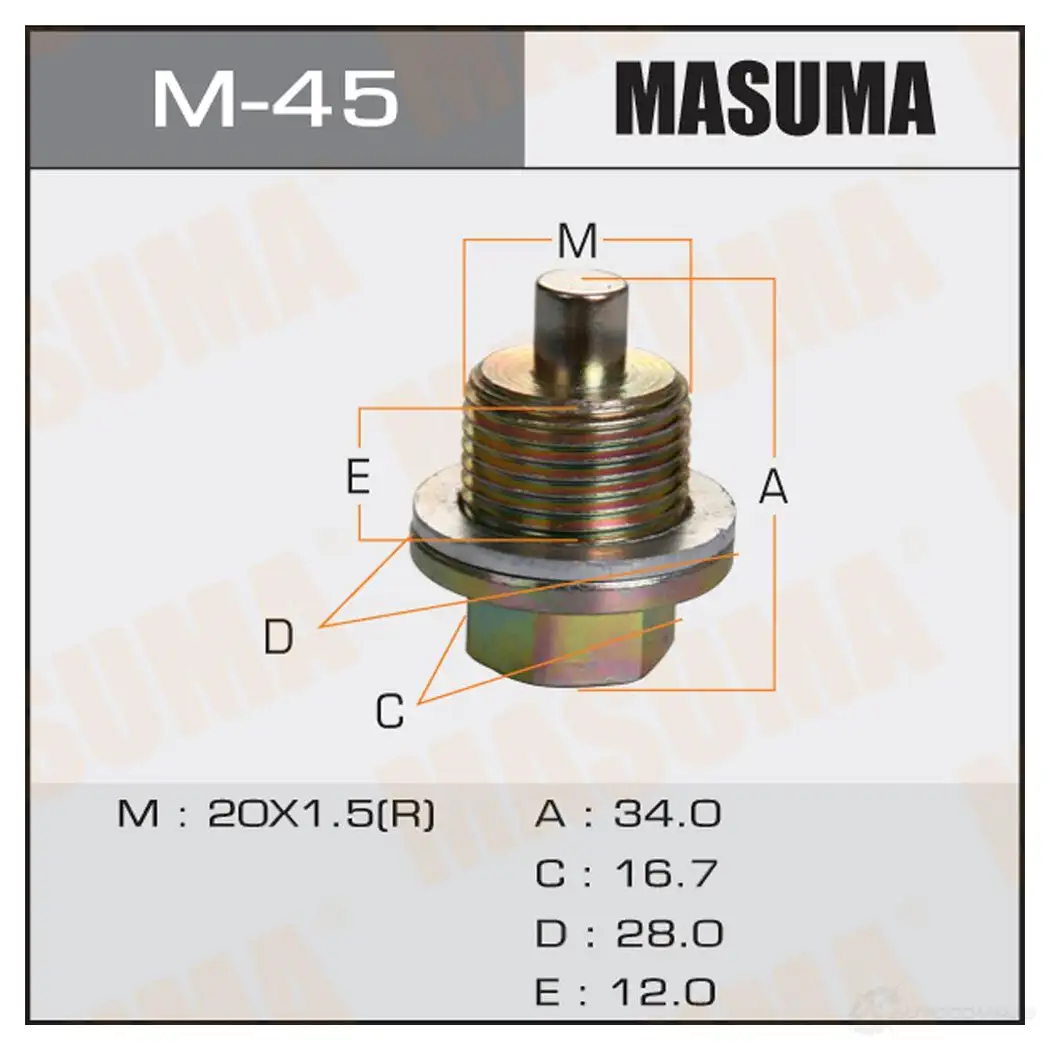 Болт (пробка) маслосливной с магнитом M20x1.5 MASUMA M-45 1422888093 U97 UC изображение 0
