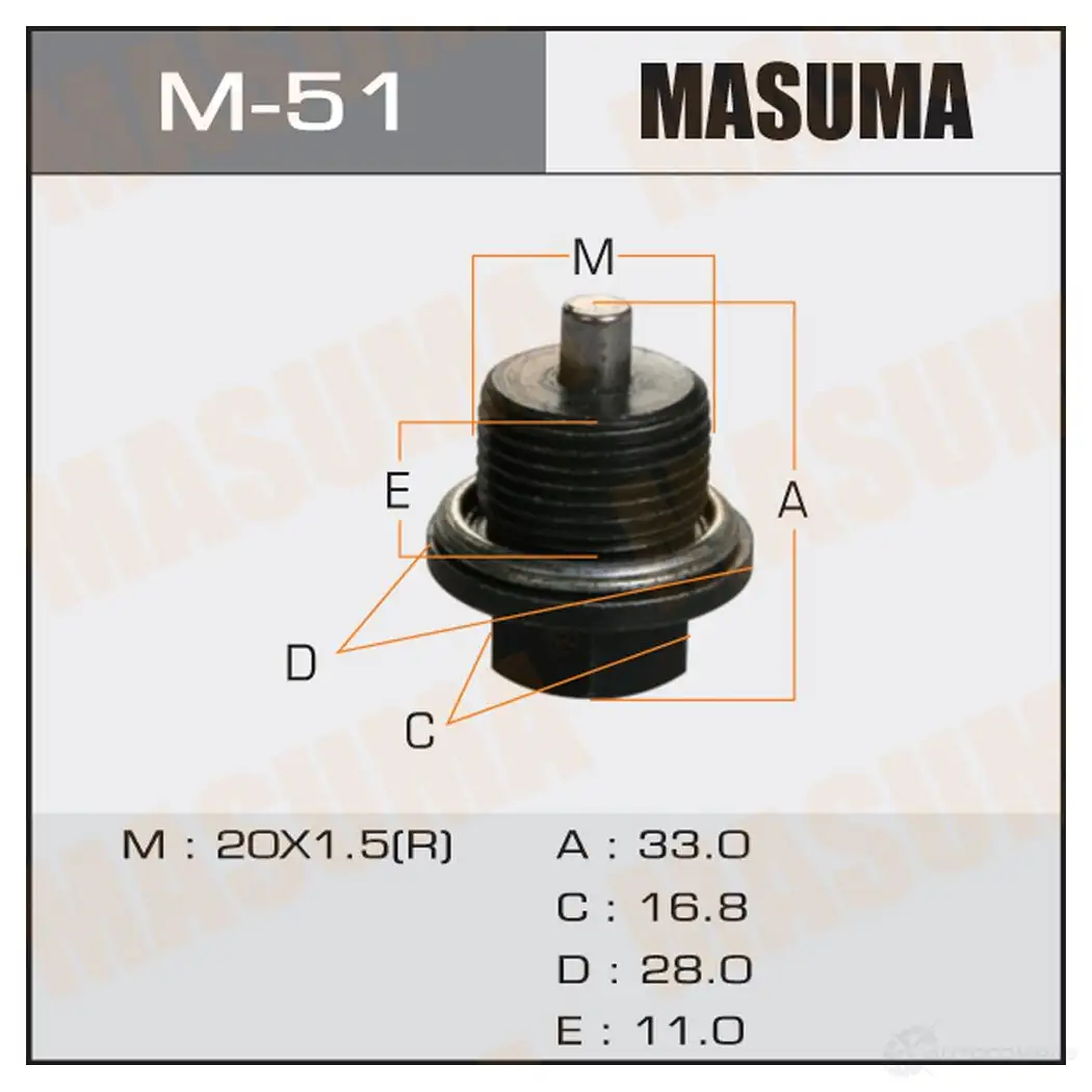 Болт (пробка) маслосливной с магнитом M20x1.5 MASUMA M-51 1422888100 MX W3VZT изображение 0