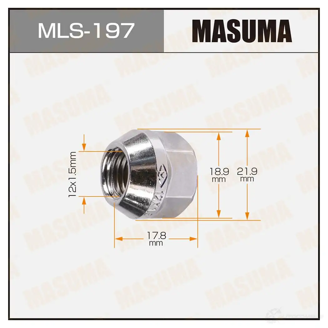 Гайка колесная M 12x1.5(R) под ключ 23 открытая MASUMA 1422882994 9CQ F8B X81SVYG MLS197 изображение 0